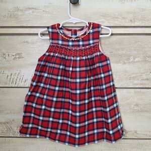 Mini Boden Plaid Red and Blue Kids Woven Pinny Dress